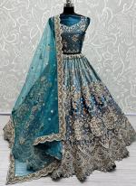 Velvet Firozi Bridal Wear Embroidery Work Lehenga Choli